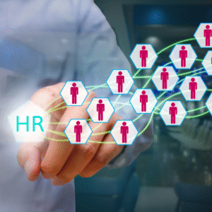 Business professionals analyzing HR metrics and analytics dashboard for workforce insights